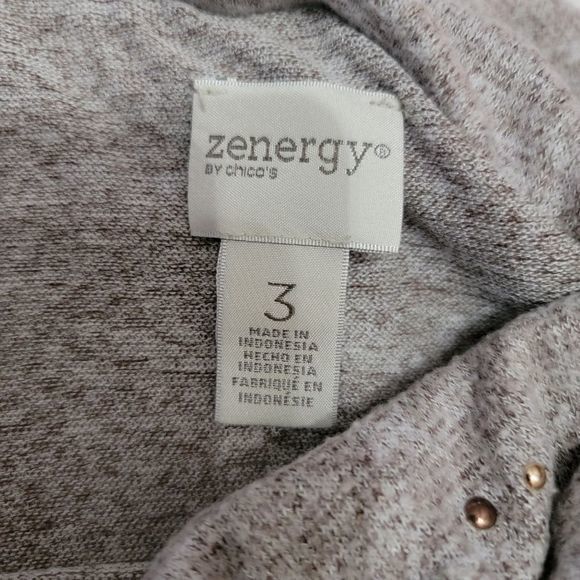 Zenergy by Chico's grey beige sweater Cowl Neck 3/4 sleeve soft size 3 or XL - Picture 4 of 6